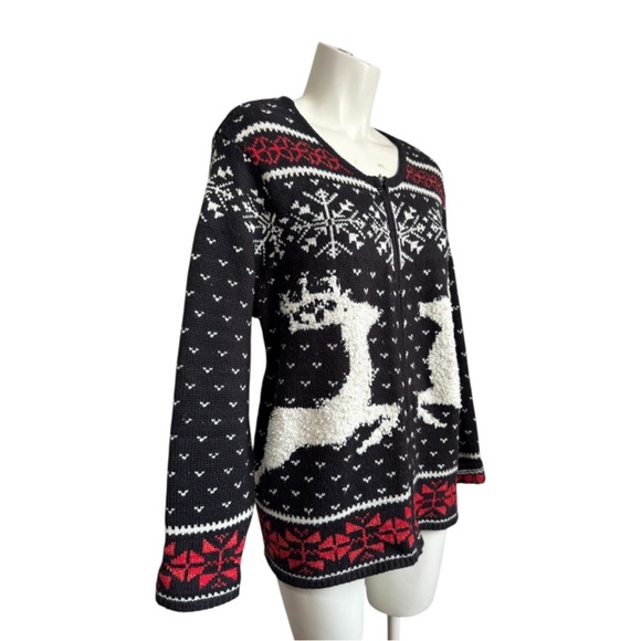 Y2K J. Jill Deer Valley Fair Isle Full Zip Cardigan Sweater Women’s Large - Picture 6 of 10